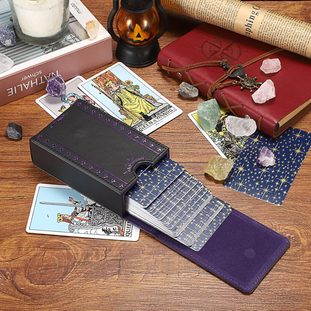 PU Leather Tarot Card Protective Case, Moon Pattern Design Tarot Deck Storage Pouch, Tarot Card Holder Tarot Pouch Bag for Playing Cards and Standard Size Tarot Cards Tarot Deck