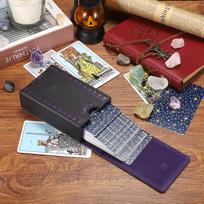 PU Leather Tarot Card Protective Case, Moon Pattern Design Tarot Deck Storage Pouch, Tarot Card Holder Tarot Pouch Bag for Playing Cards and Standard Size Tarot Cards Tarot Deck