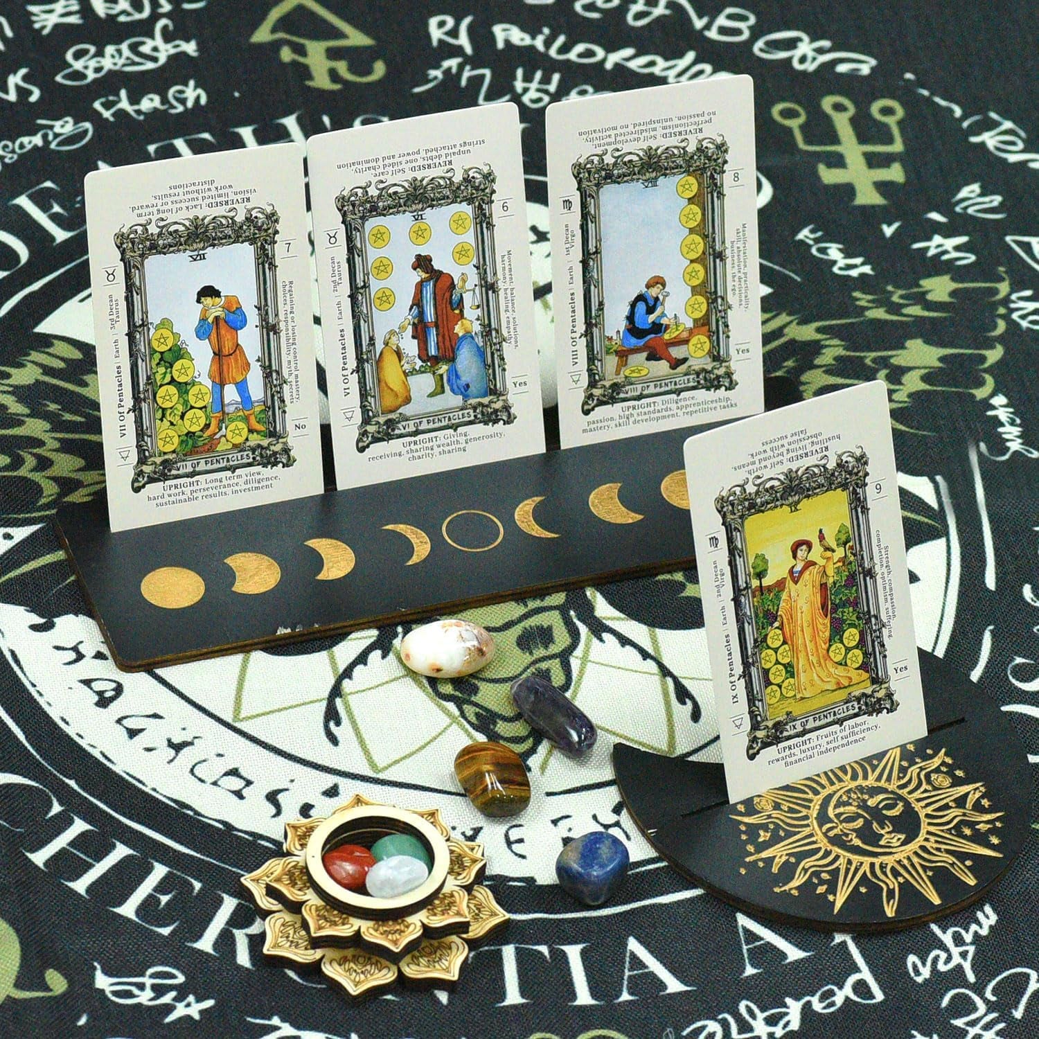 10Pcs Tarot Card Holder Wooden Tarot Card Holder Stand Tarot Card Display Tarot Accessories with Tarot Crystal Stone for Witch Divination Tools