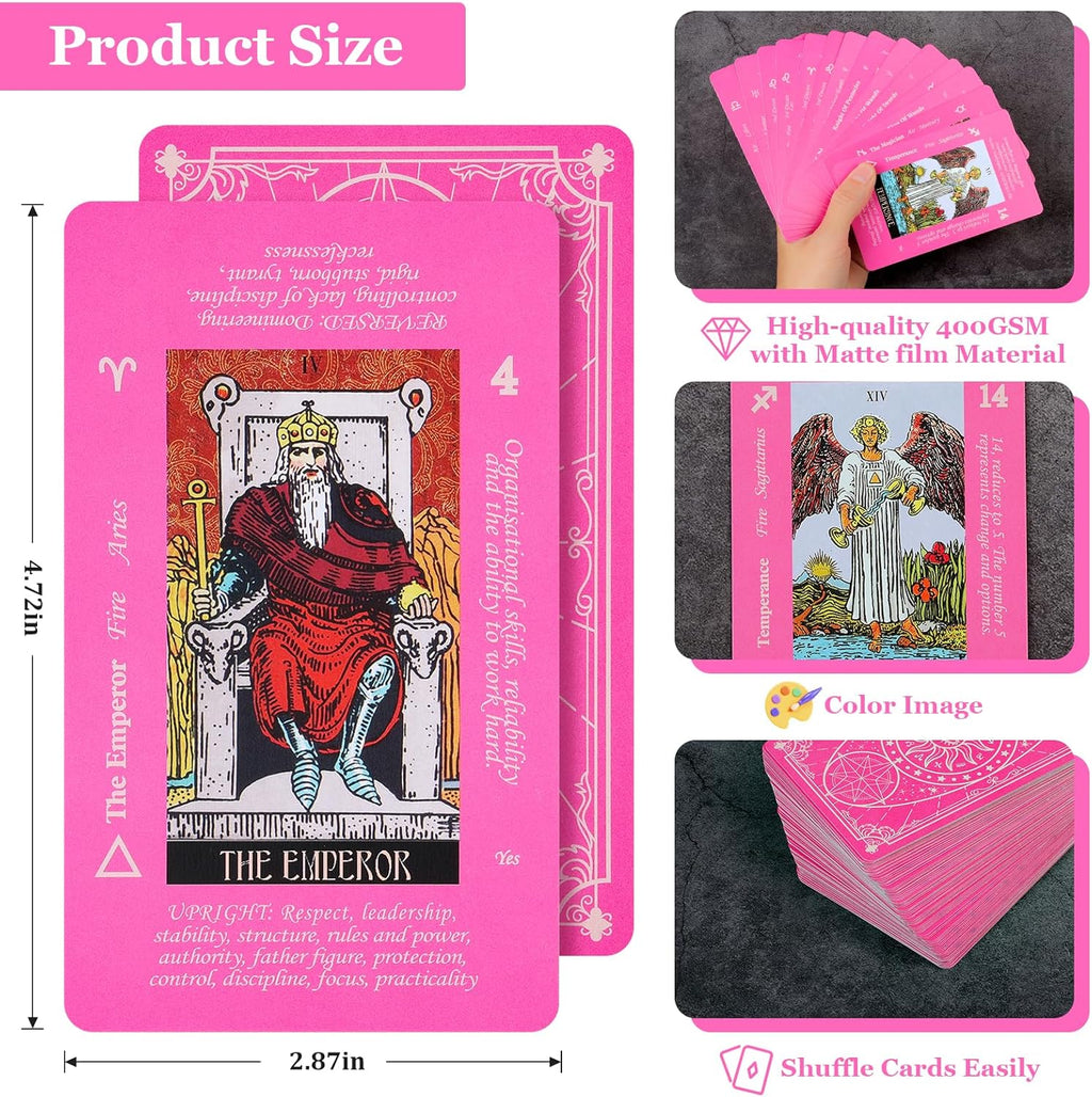 Pink Tarot Cards for Beginners with Meaning on Them, Tarot Deck Cards with Guide Book