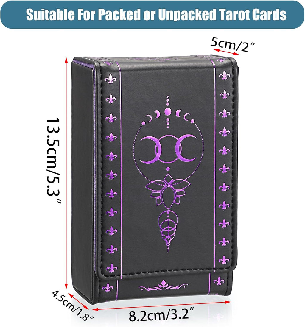 PU Leather Tarot Card Protective Case, Moon Pattern Design Tarot Deck Storage Pouch, Tarot Card Holder Tarot Pouch Bag for Playing Cards and Standard Size Tarot Cards Tarot Deck