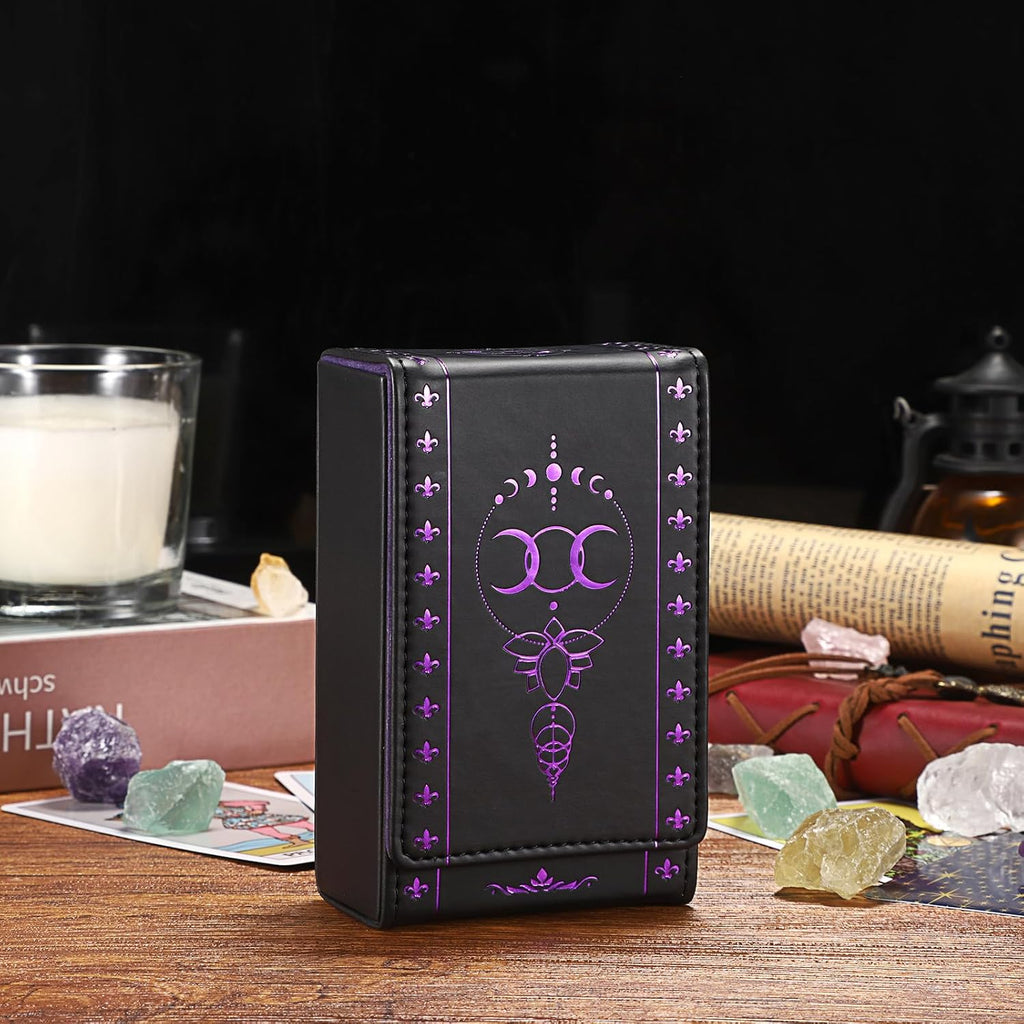 PU Leather Tarot Card Protective Case, Moon Pattern Design Tarot Deck Storage Pouch, Tarot Card Holder Tarot Pouch Bag for Playing Cards and Standard Size Tarot Cards Tarot Deck