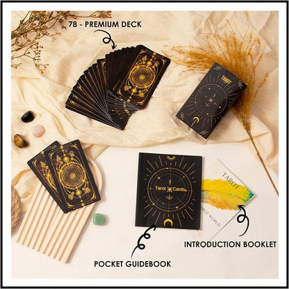 78 Tarot Cards with Guide Book, Black Tarot Deck Gift Set with Tarot Cloth, Chak