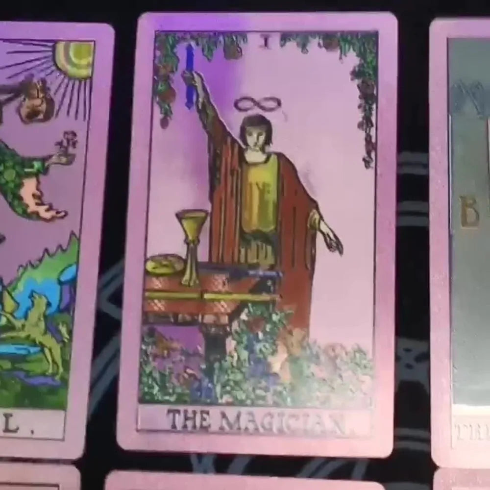 Holographic Iridescent Fluorescent Gold Foil Rider Tarot Deck 12*7Cm 78 Pcs Waterproof PET Wear-Resistant Tarot Cards