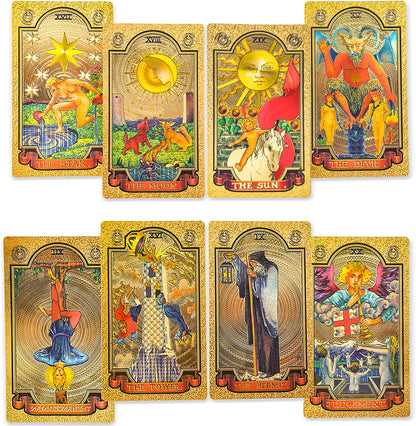 78 Gold Foil Tarot Cards with Guide Book Tarot Deck for Beginners and Professional Player with Box Tarot PVC Durable Waterproof Wrinkle Resistant
