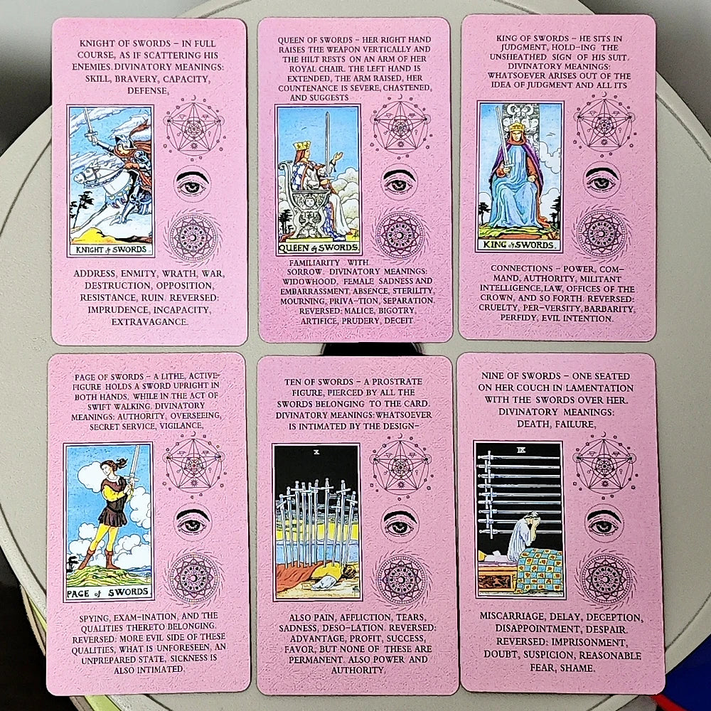 10.3*6Cm Pink Learning Tarot 78 Pcs Tarot Cards with Keywords Based on Rider Waite System