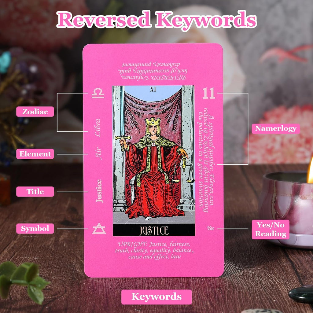 Pink Tarot Cards for Beginners with Meaning on Them, Tarot Deck Cards with Guide Book